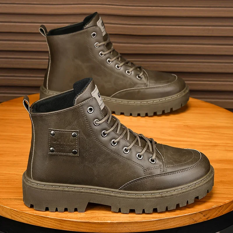 Botas de senderismo informales para hombre, zapatos con plataforma alta, punta redonda, resistentes al desgaste, tendencia joven, otoño e invierno, 2024