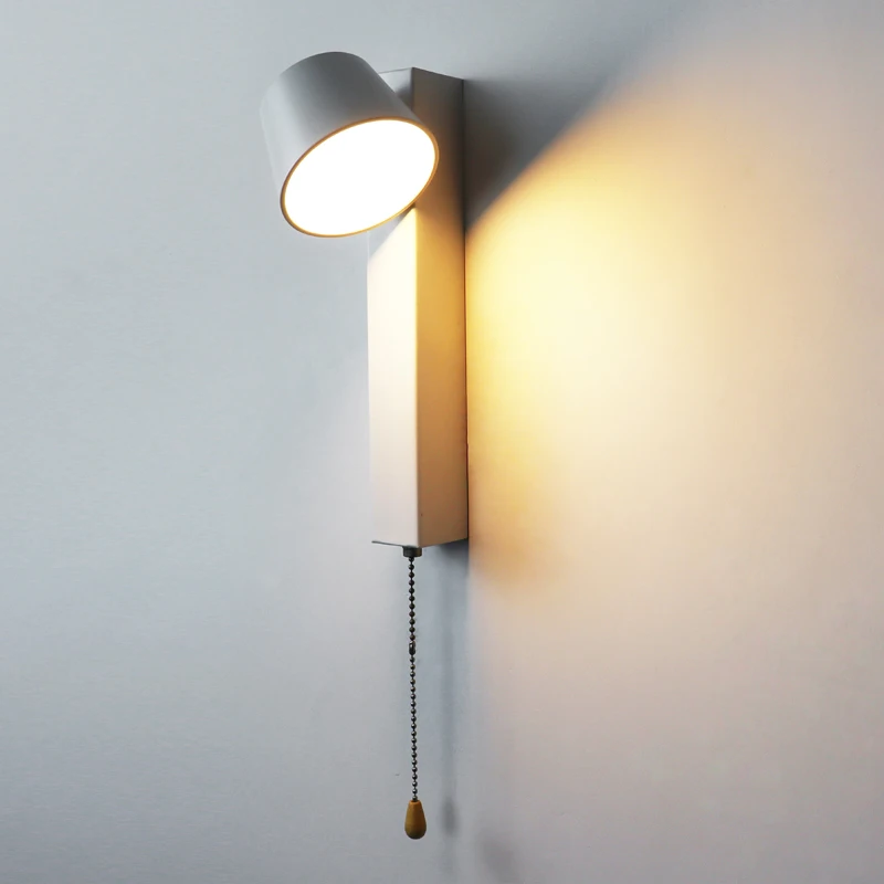 LED reading light Nordic corridor, study room, living room, hotel with pull switch, rotatable bedroom, bedside wall light