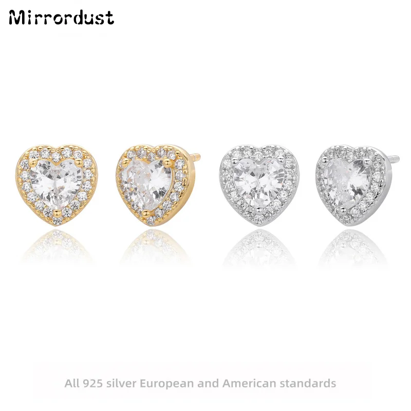 

【Mirrordust】S925 Silver Earrings Micro Inlaid Full Diamond Super Shiny Heart-Shaped Zircon Earrings Light Luxury Jewelry