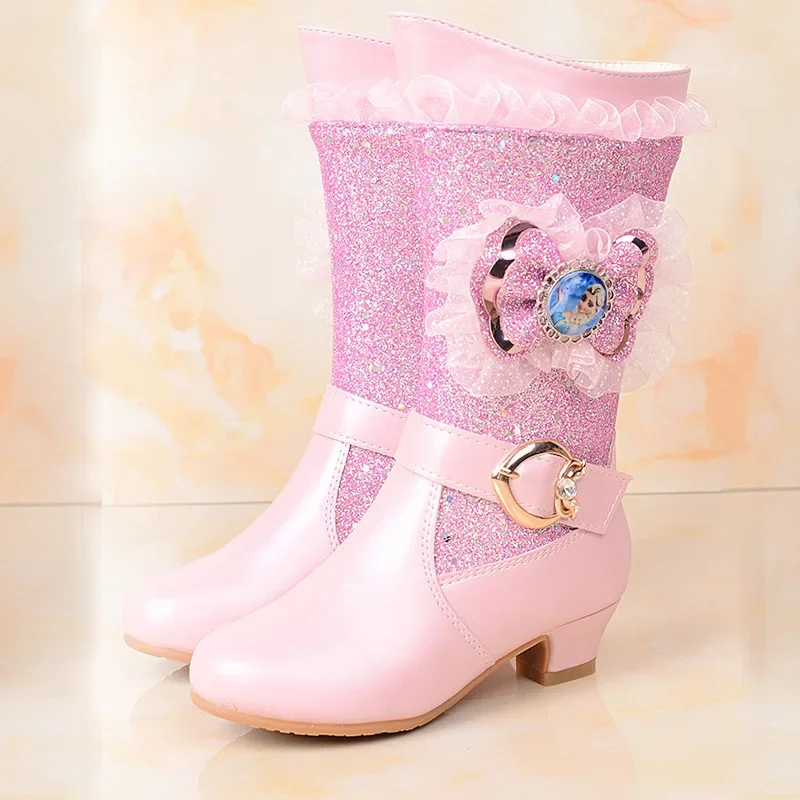 Disney meninas dos desenhos animados bota congelada elsa princesa moda botas sapatos infantis