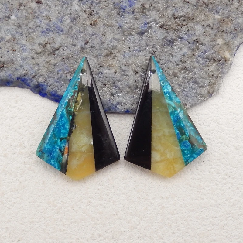 Handmade Jewelry Natural Stone Obsidian Yellow Opal Chrysocolla Fashion Earrings Accessories DIY Making For Women 33x23x4mm 6g