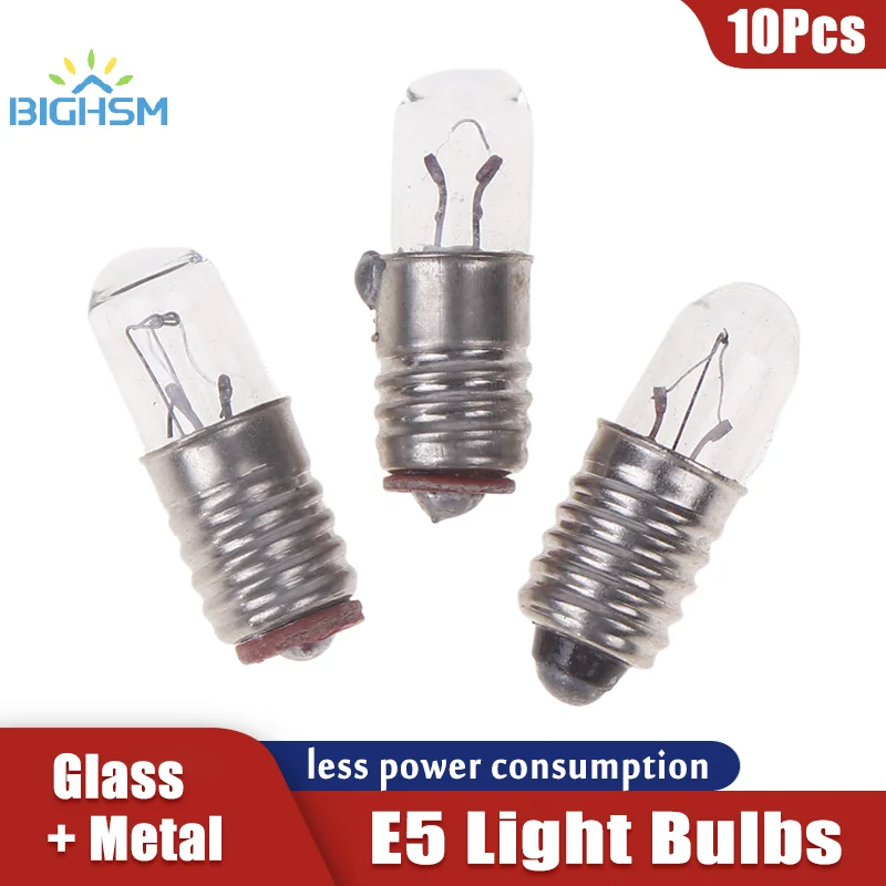 10 unids/lote Mini bombilla de luz indicadora E5 boca de tornillo bombilla de luces en miniatura 6,3 V/12V/24V 0.1A bombilla pequeña lámpara de señal cuenta
