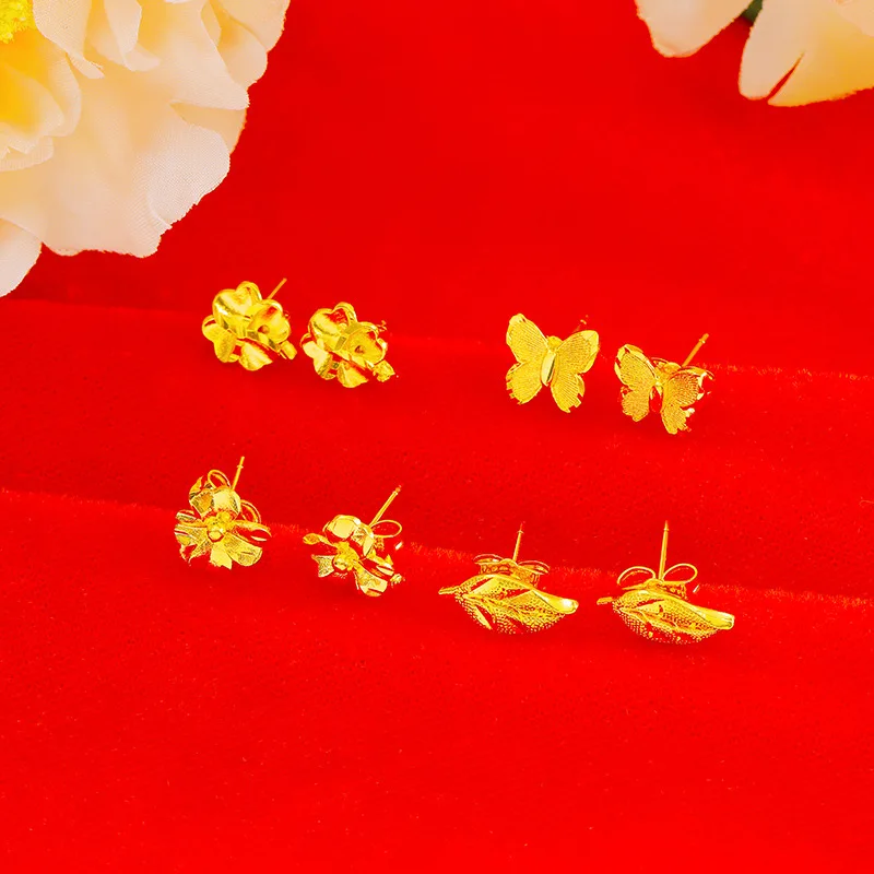 Butterfly Earrings Flower Clover Leaves Stud Earrings for Women 24K Gold Plated Earrings Party Wedding Jewelry Wholesale Gift