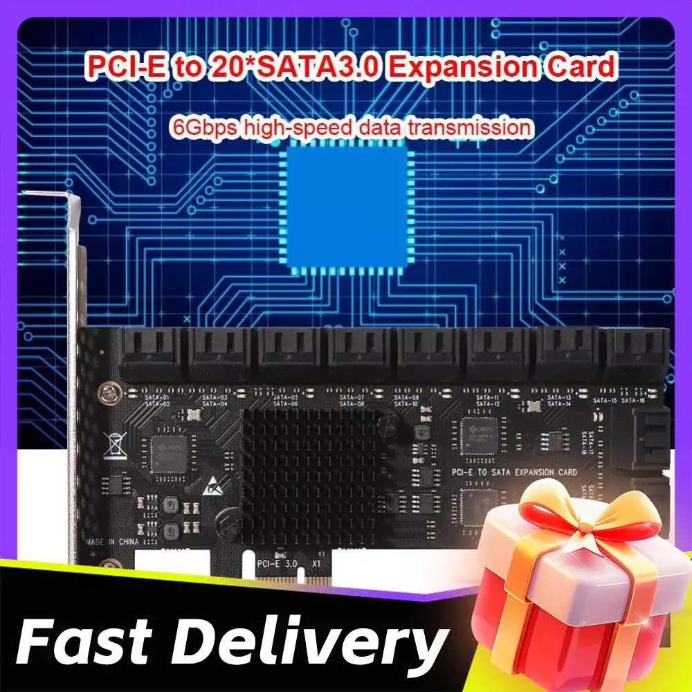 

PCI-Express X1 SATA3.0 Riser Expansion Card Controller Adapter Riser Expansion Card SA3120J PCIE Adapter 20 Port 6Gbps