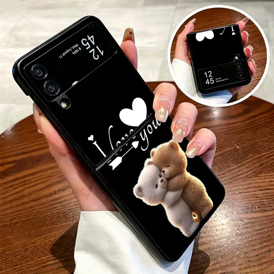 Чехол с рисунком «Мишка и сердечки» для Samsung Galaxy Z Fold 7 6 5 4 3, Z Flip 7 6 5 4 3