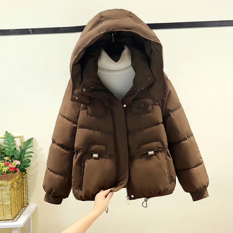 أنيقة Thiened مقنعين أسفل القطن Jaet المرأة ort Sle الشتاء ملابس خارجية الخبز الملابس معطف دافئ عادية تخفيف Faion #3