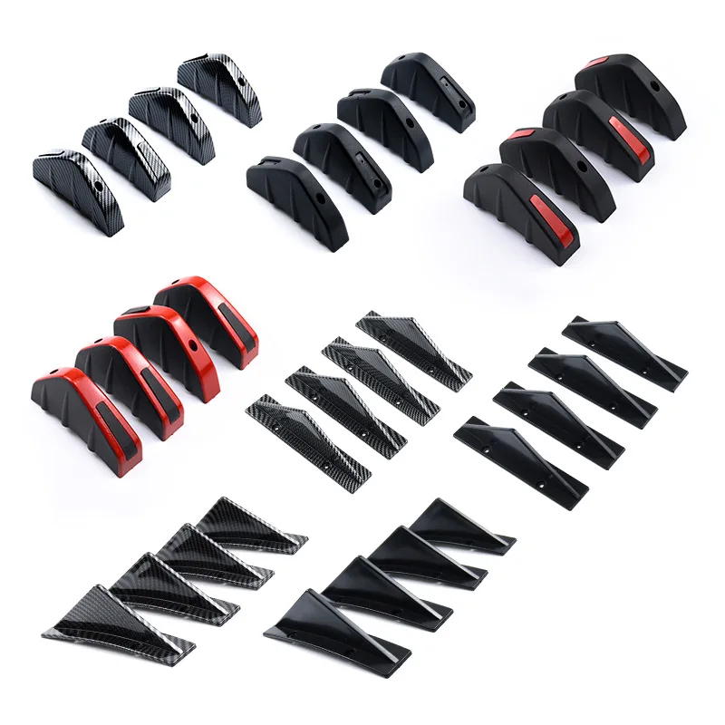 4pcs Spoiler Belakang Mobil Universal Serat Karbon Modifikasi Dekorasi Hitam Merah ABS Diffuser Bibir Bumper Belakang Anti-tabrakan