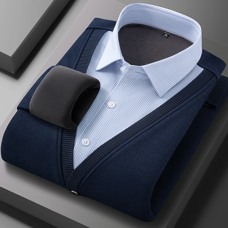 Camisa de manga larga para hombre con lana gruesa, cálida e informal, cómoda y versátil en invierno, alta calidad, suave y moderna.