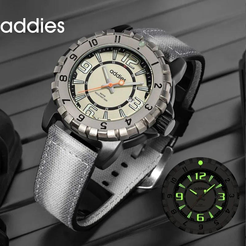 ADDIES Watches for Men's 50M Waterproof Large Dial Luminous Watch Military Outdoor Sports Men's Quartz Watch With Nylon Strap