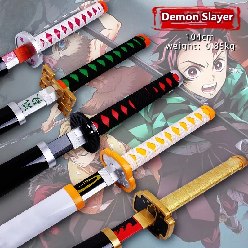 26CM-104CM Demon Slayer Katana Kamado Tanjirou bambusowy miecz Anime rekwizyt Cosplay drewniana broń Model Ninja ostrze Katana Decor