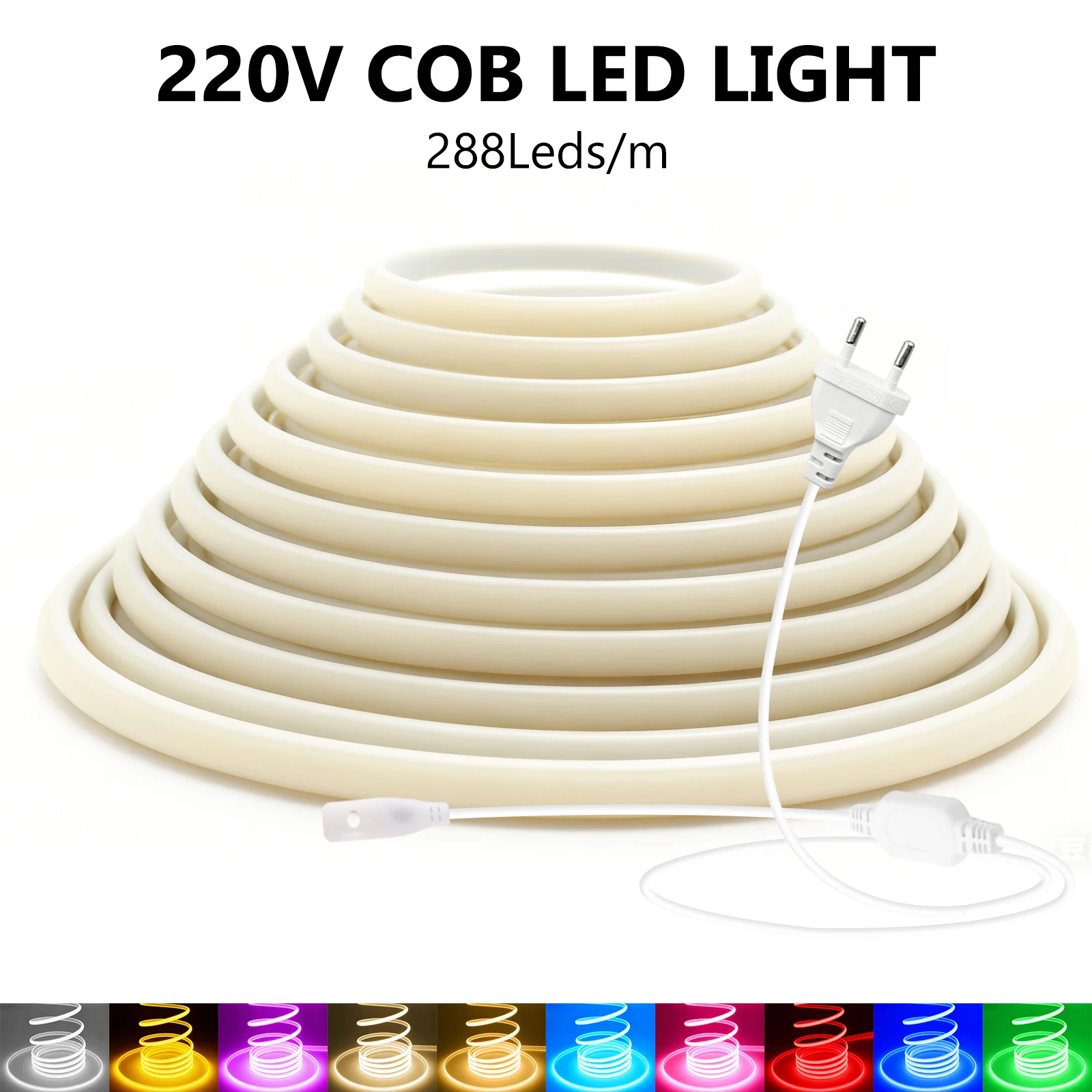 

Светодиодная лента AC 220 В COB 288 светодиодов/м Гибкая светодиодная лента IP67 Водонепроницаемая линейная лента плотности веревки с вилкой европейского стандарта Домашний декор