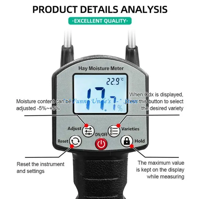

E7CD Moisture Meter for Forage and Straw Digital Moisture Meter Double Probe Moisture Tester for Realtime Monitoring