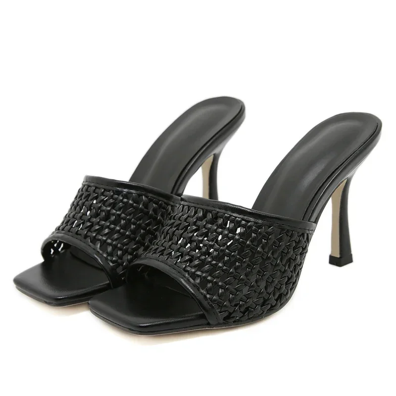 

Aneikeh модные летние шлепанцы с квадратным открытым носком на тонком высоком каблуке, дизайнерские сетчатые женские тапочки ручной работы, сандалии