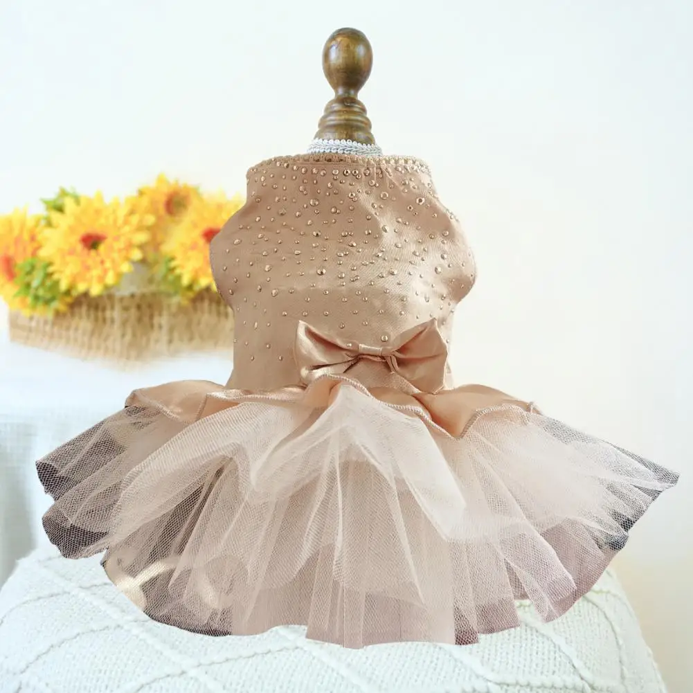 Fotografia 4: Vestido de princesa para animais de estimação, vestido de princesa com laço brilhante para fantasia pequena e fofa com saia de gaze de lantejoulas para cães e gatos, roupa de festa