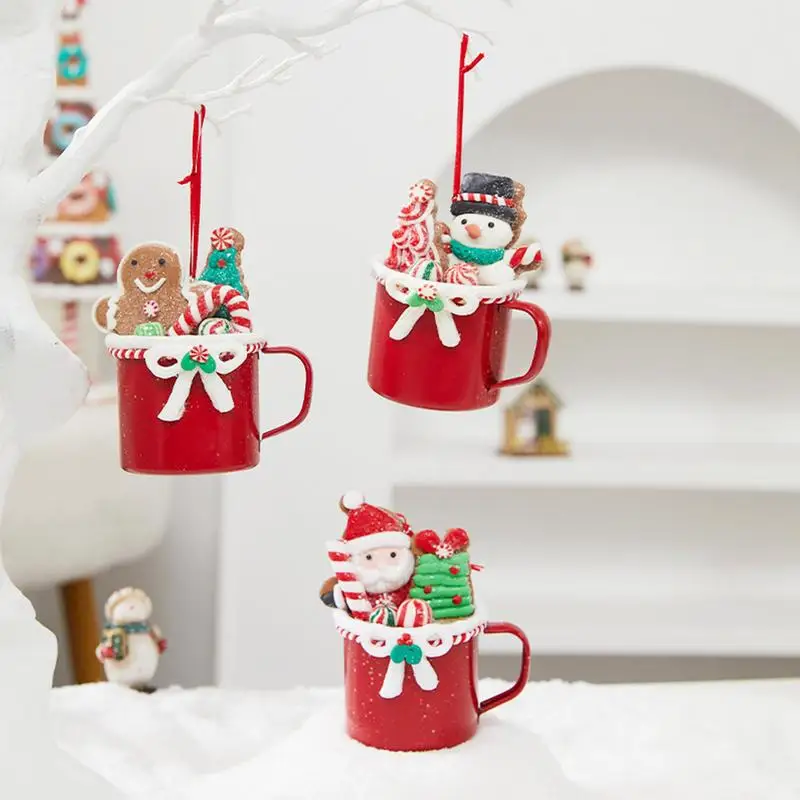 Christmas Coffee Mug Ornaments Enamel Mugs Holiday Coffee Cups Hangings Decoration Mug Of Hot Chocolate Ornaments Coffee Mug