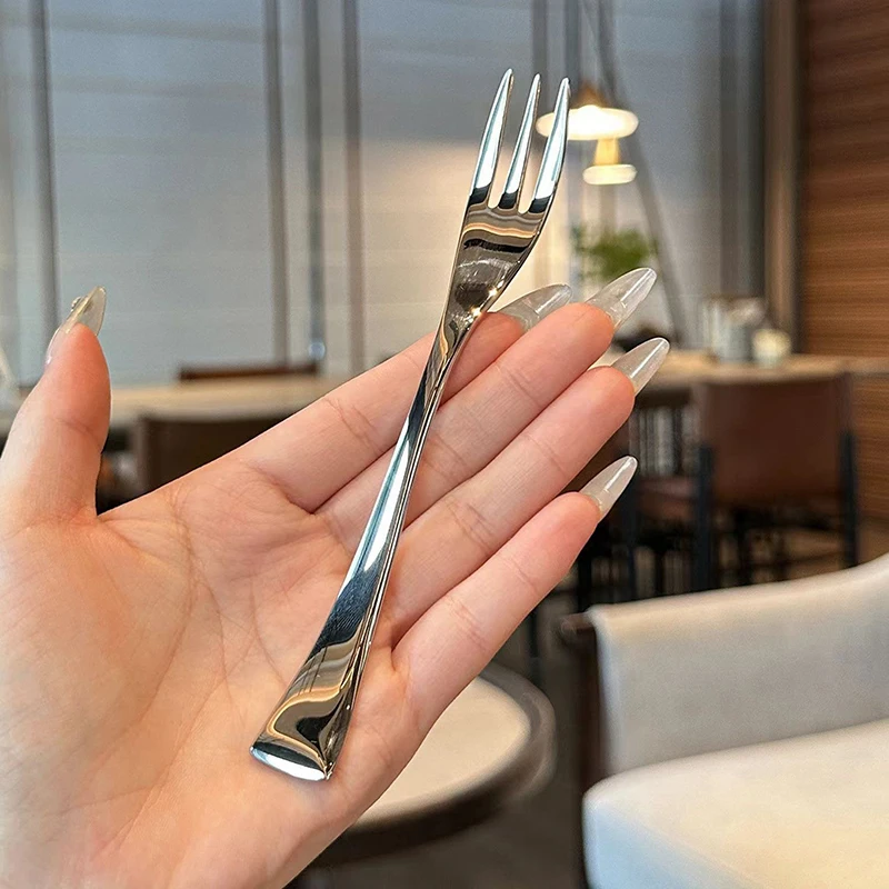 Set garpu meja makan malam Stainless Steel, alat makan Korea empat Tine Salad makanan penutup buah garpu dapur