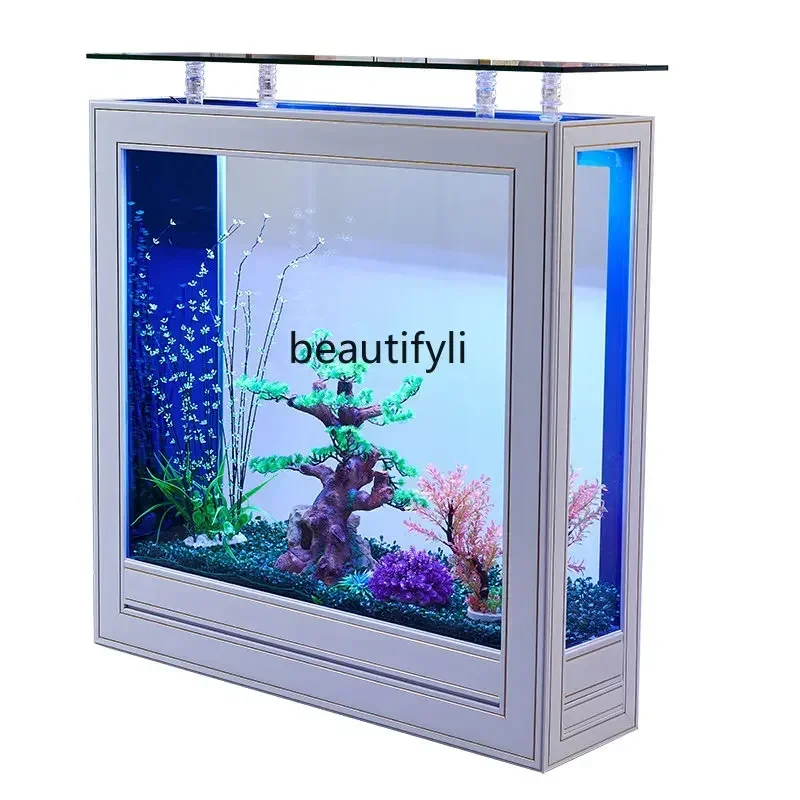 

13Light Luxury Fish Tank Living Room Large Glass Floor Ecological Aquarium Partition Screens New