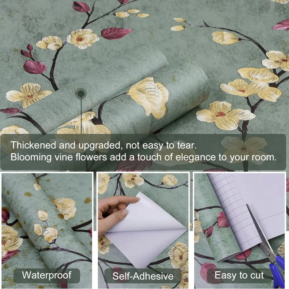 1/3/5/10m Floral Grey Peel and Stick Wallpaper Flower Self Adhesive Waterproof Removable Contact Paper Furniture Table Decor