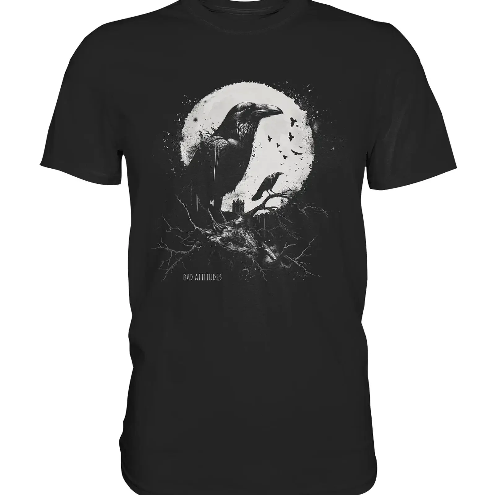 Camiseta gótica Rabe Vollmond, estilo gótico Krähen Mystik, estética oscura, vintage, informal, cómoda y versátil para hombre y mujer