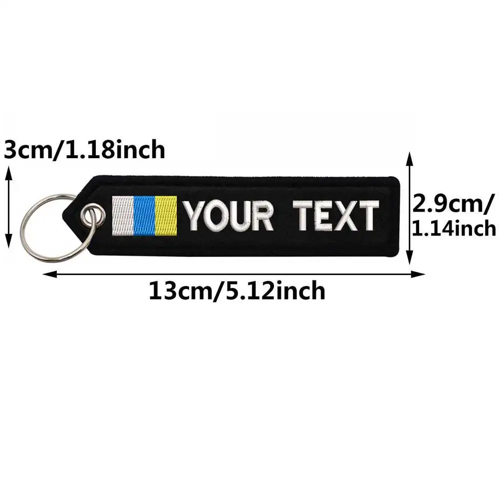 Personalized Canary Islands Flag Keychain  Customize Text Tag Double Sided Embroidery for Motorcycles Cars ATV Scooters