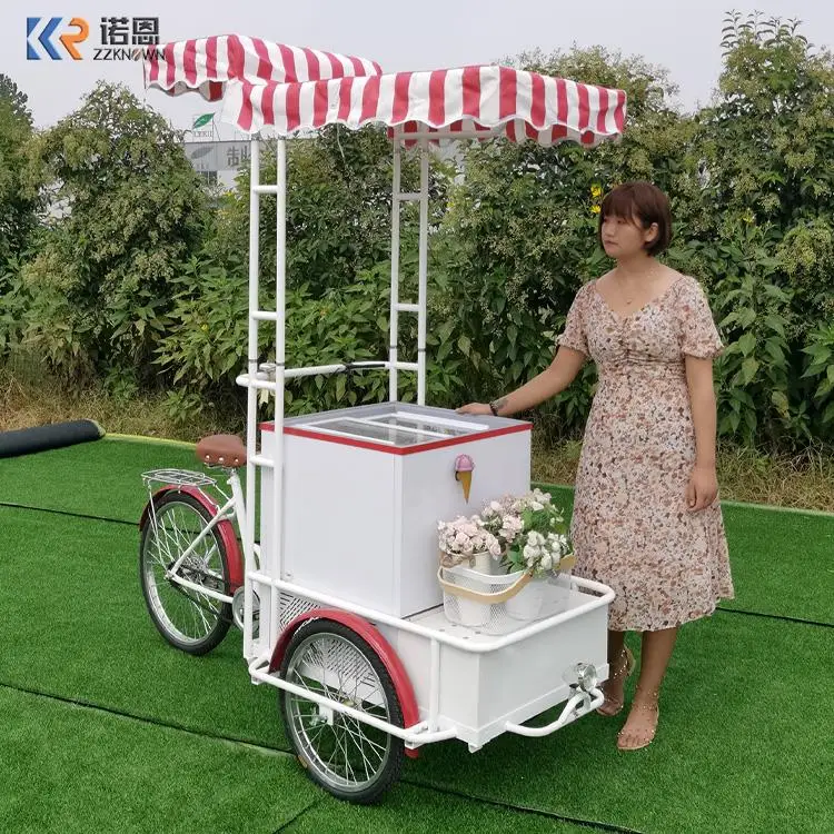 Mobile Food Trailer Cake Showcase Electric Tricycles For Ice Cream On Sand Ice Cream Popsicle Cart For Sale Freezer Tricycle