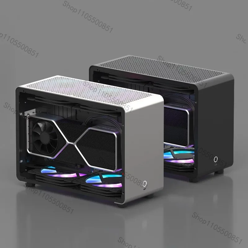 ITX Computer Case, Aluminum Mini Chassis for SFX Power Supply, Support 240mm Liquid Cooler, Transparent Side Panel
