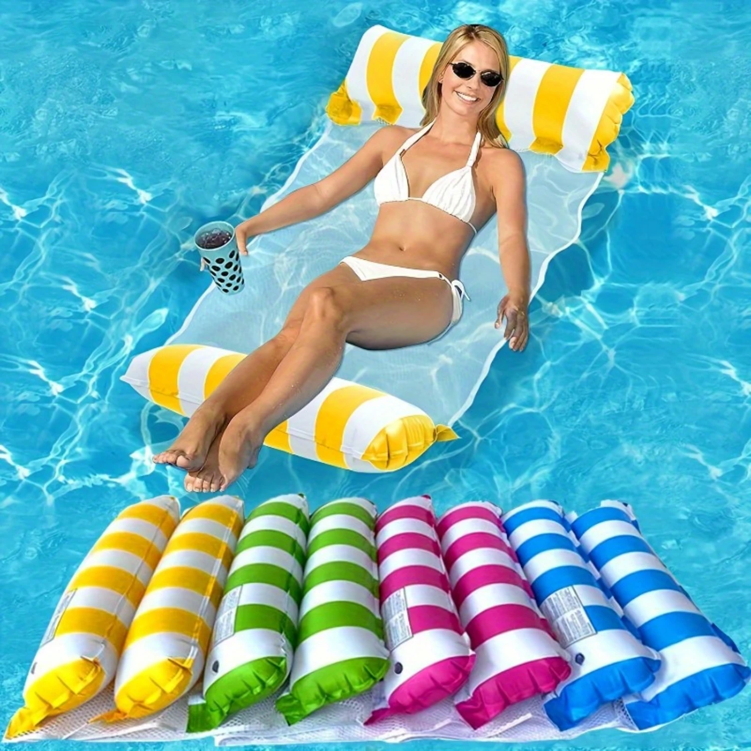 1pc Portable 4-in-1 Floating Mat, Floating Bed, Water Mat & Pool Float Bed, Multifunctional Lounge Chair with Floating Design, P