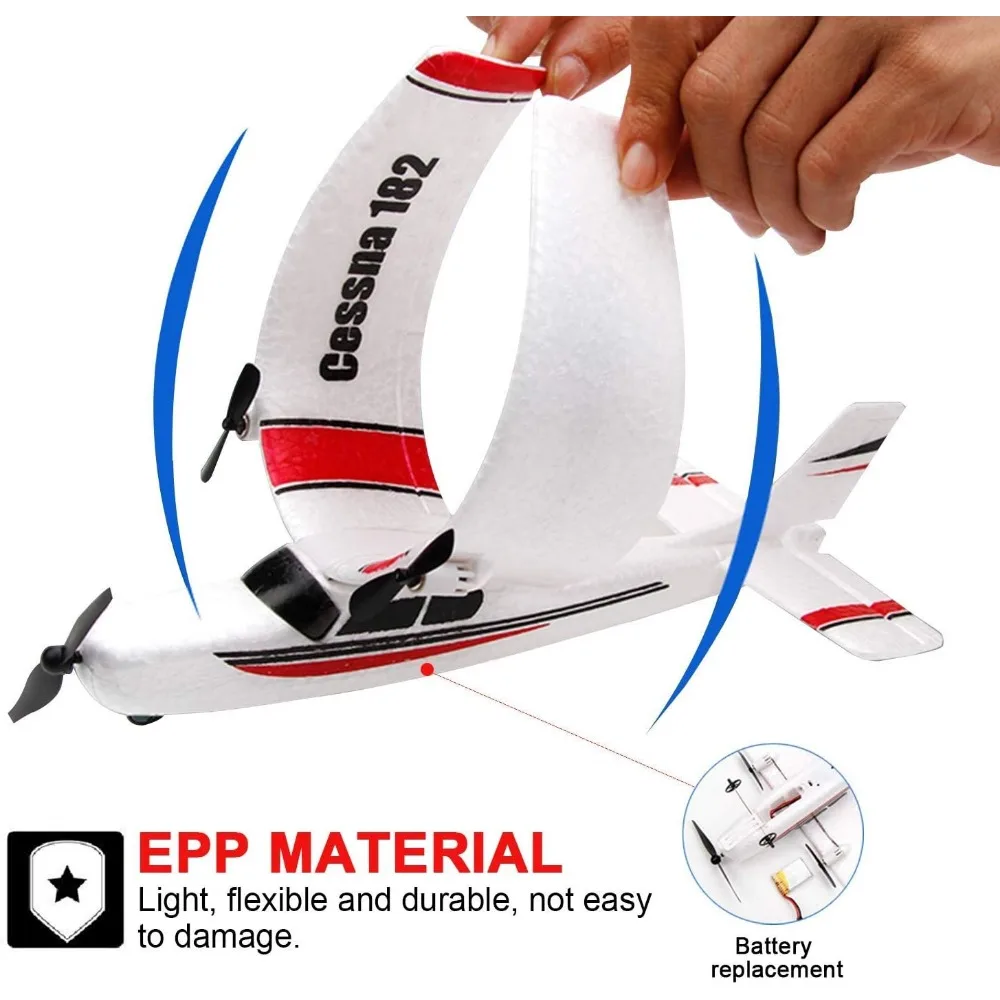 Ready-to-Fly 2.4GHz 2-Channel Remote Control Airplane, DIY Durable EPP Foam Airplane with Built-in 3-Axis Gyro System