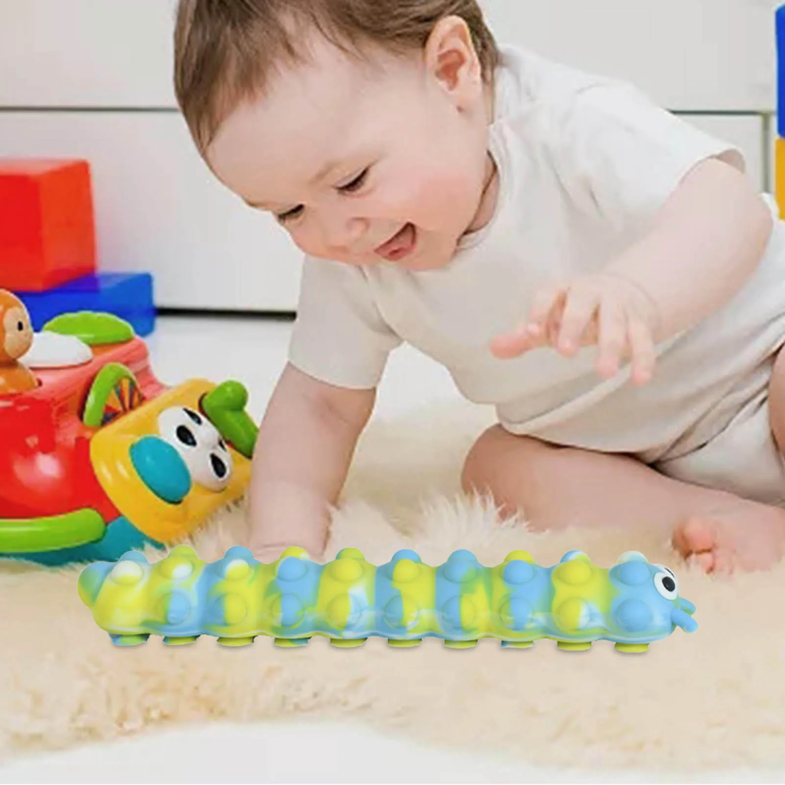 Ventosa caterpillar forma pat folha de silicone squidopop fidgets brinquedo crianças alívio do estresse squeeze brinquedo antiestresse macio squish