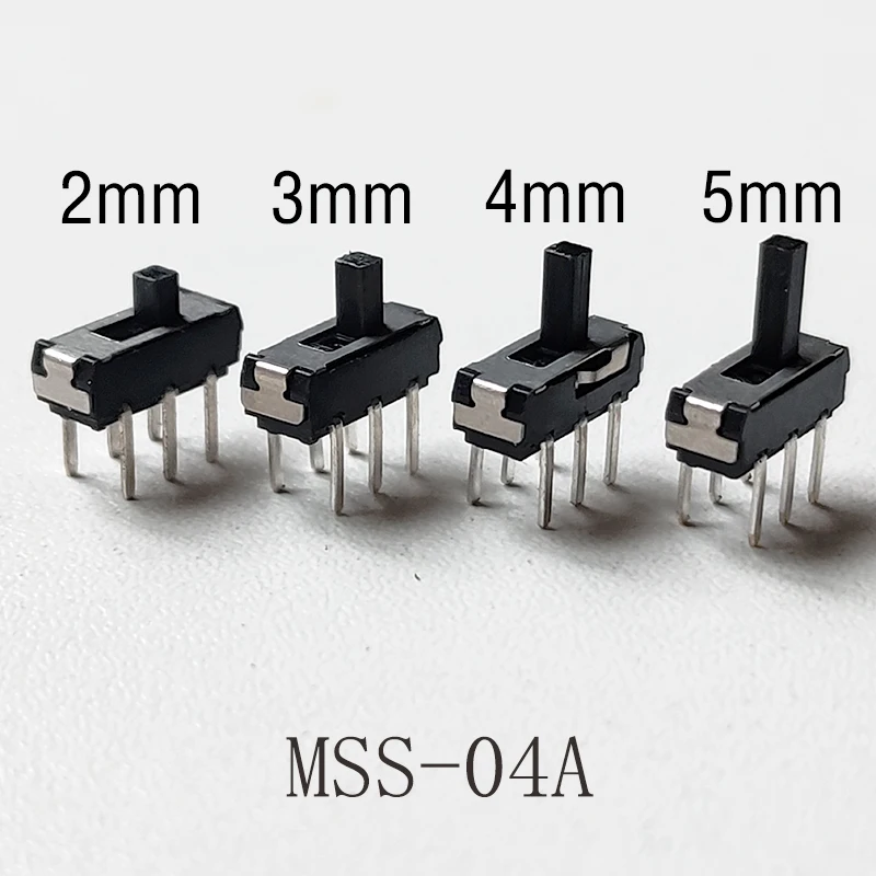 10PCS 6Pin DIP Mini Slide Switch 2Position Micro Toggle Switch 2P2T 9.0X3.5mm H=2/3/4/5mm Vertical Slide Switch MSS-04A