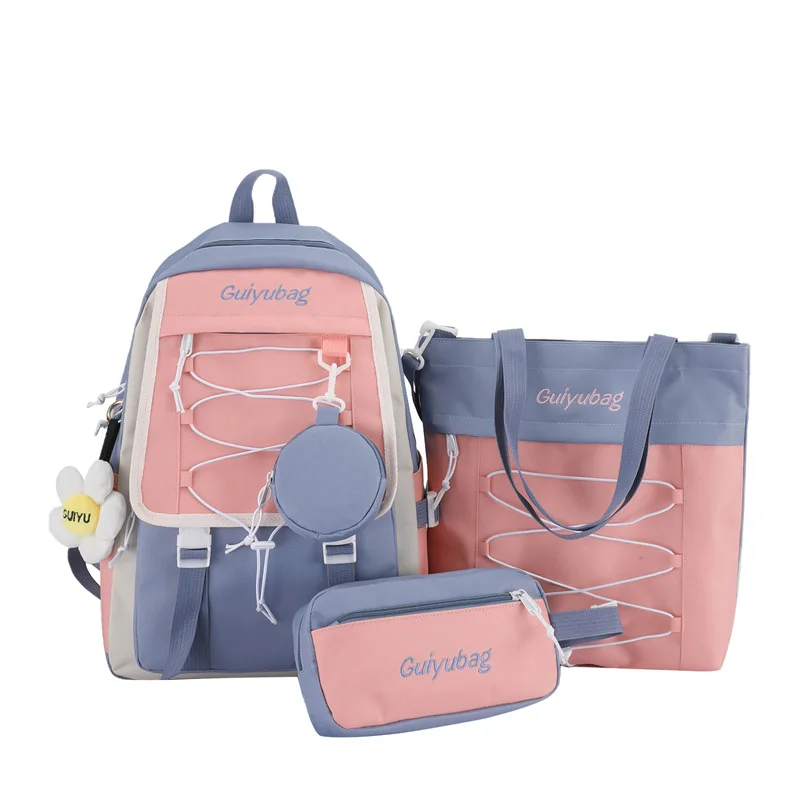 

TRAVEASY 2023 Fashion 4PCS Large Capacity Backpacks Women Korean Version Casual Patchwork Water Repellent Schoolbag for Students