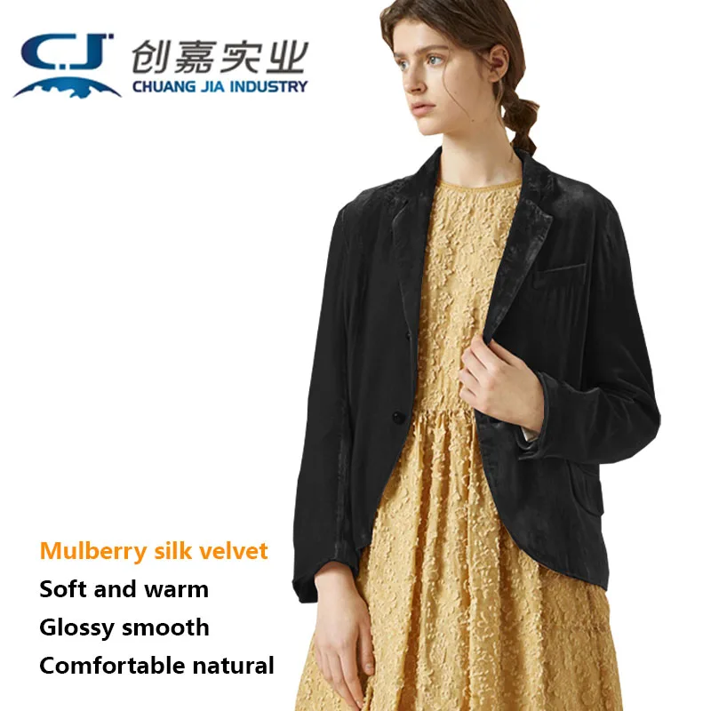 

High-end Mulberry Silk Velvet Coat Spring and Autumn women's Black Top Elegance Business Casual Silk Luster Supple Free Shipping