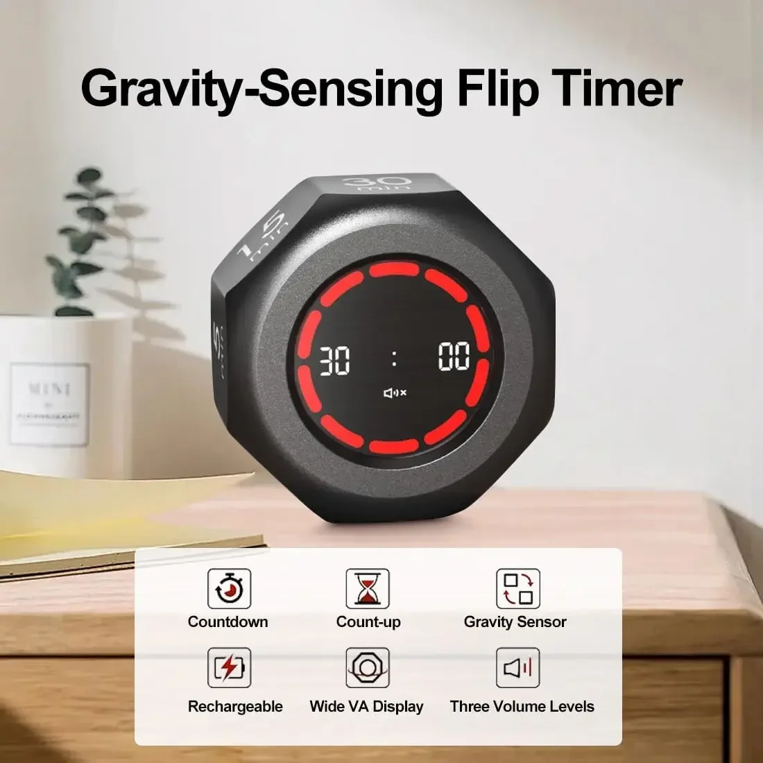 Rotating Pomodoro Timer 6 Type Preset, Desk Productivity Flip Timer, ADHD Tool Cube Countdown Stopwatch for Work, Study, Kitchen