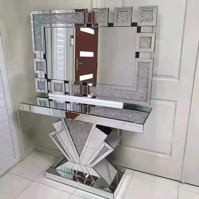 

！@Modern Luxury American Style Mirrored Console Tables Crushed Diamonds for Living Room Modern Luxury America