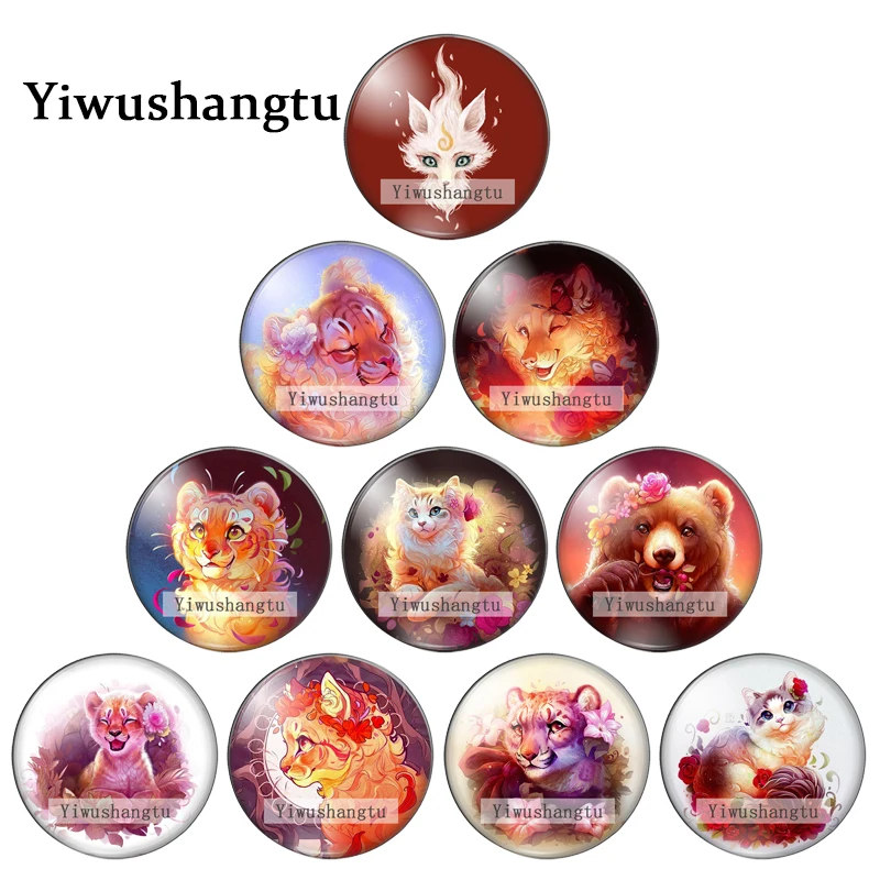 Cartoon little tiger cute bear cat animal patterns 12mm/18mm/20mm/25mm Round photo glass cabochon demo flat back Making findings