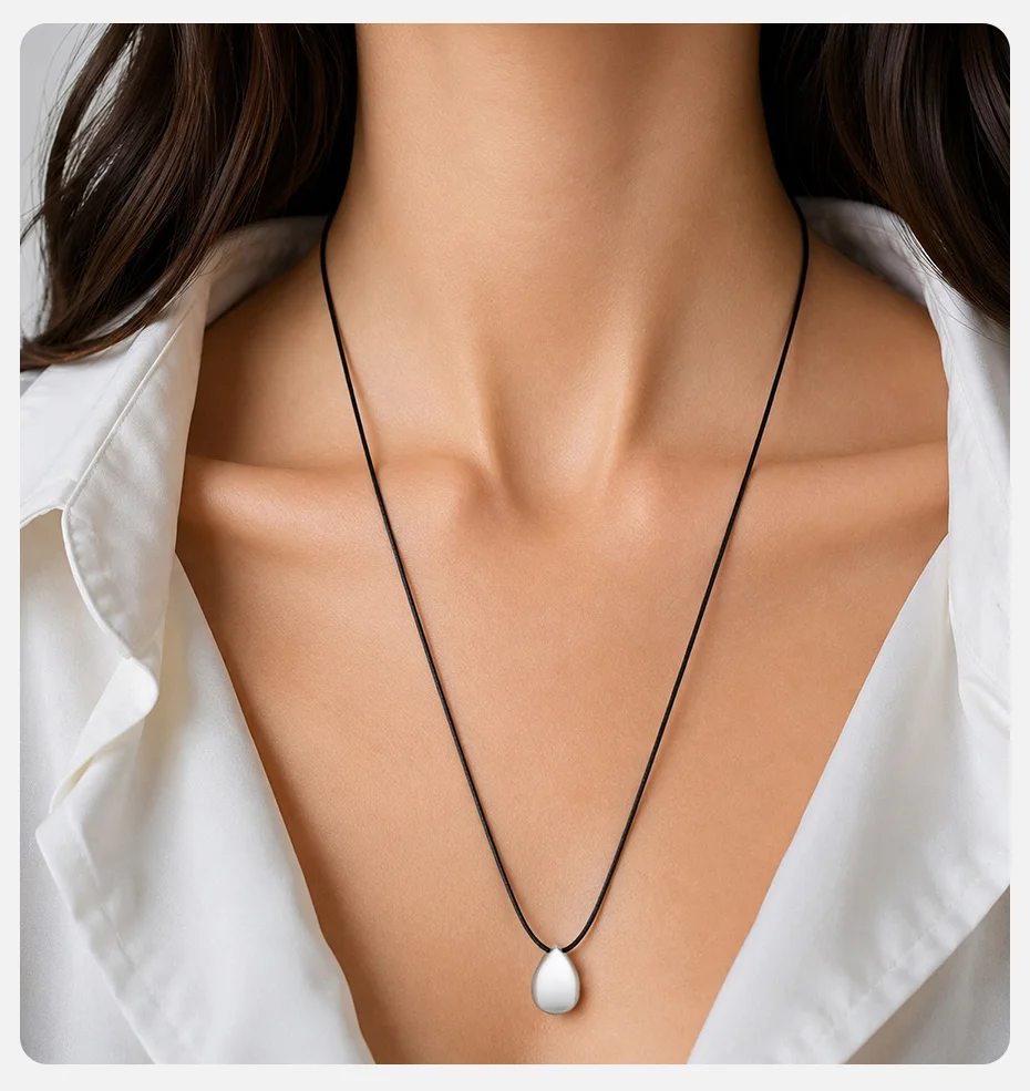 Vnox glänzende Tropfen-Herz-Anhänger-Halskette für Damen, unregelmäßige geometrische Metall-Wachsseil-Pulloverkette, Y2k-Schmuck – Detail 9