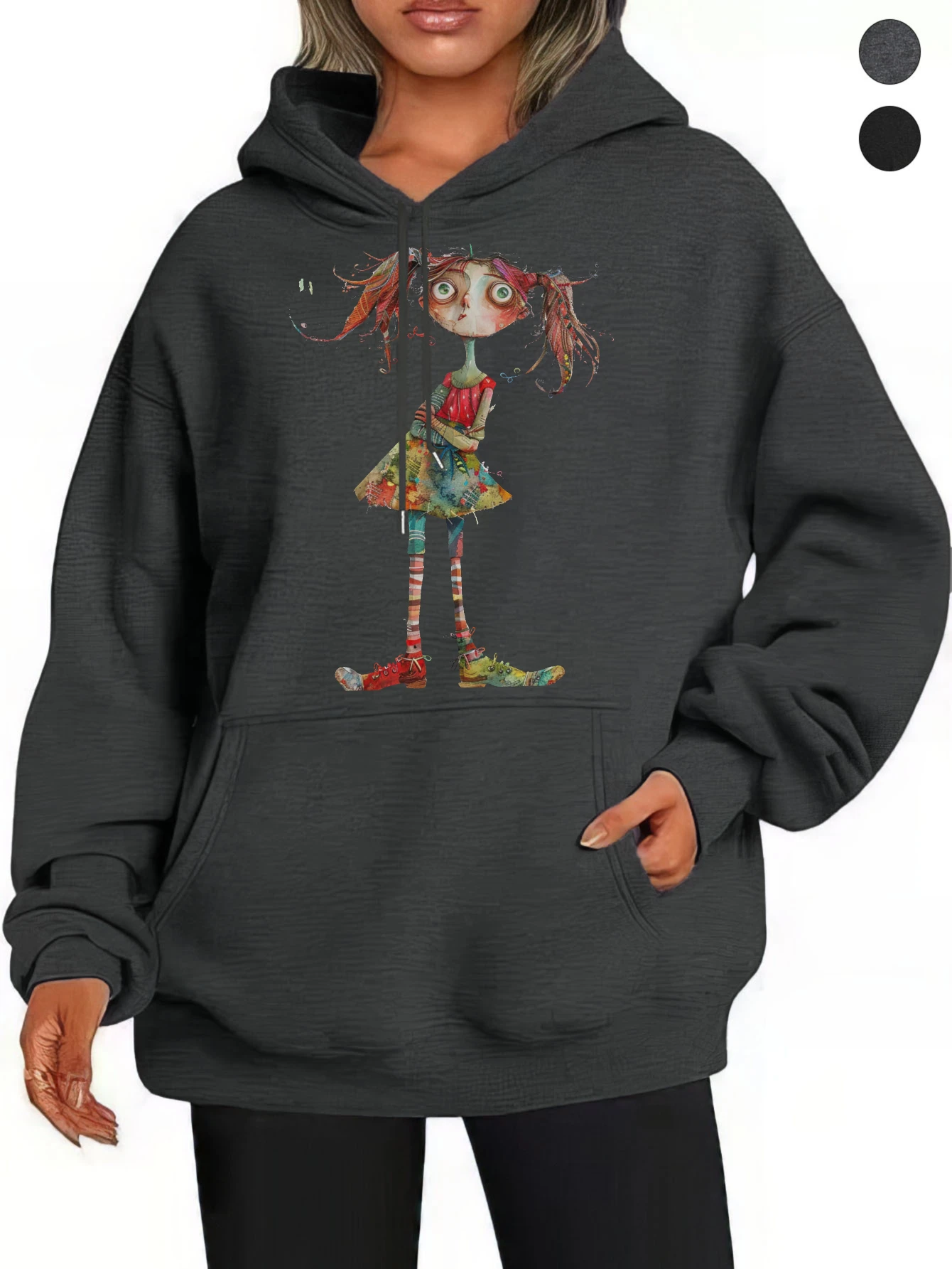 

Причудливые причудливые девушки Clipart Ретро поп черные серые толстовки для женщин удобные свободные хлопковые толстовки на осень/зиму Хэллоуин