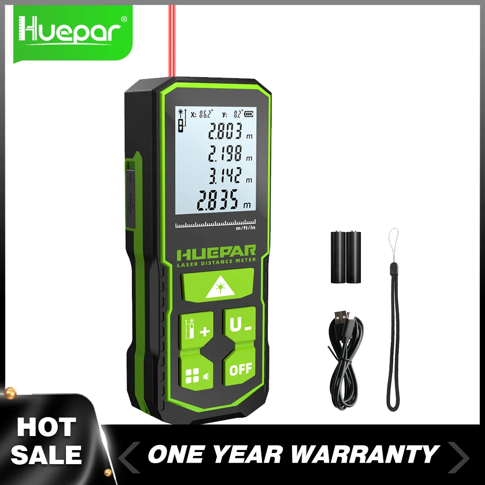 Huepar 60m/100m/120m Laser Rangefinder Digital Red Laser Distance Meter With LCD Screen,Area And Volume Measurement Function S60