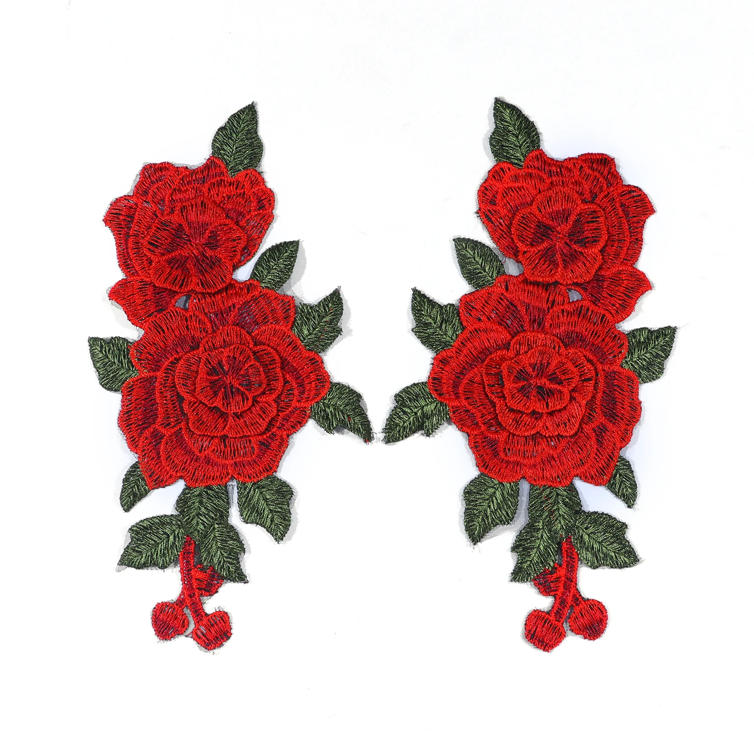 1 Paar rote Stickerei-Rosen-Blumen-Aufnäher zum Aufnähen, Kleid, Hut, Tasche, Jeans, Applikation, Basteln, Kleidungszubehör, 24 x 12 cm
