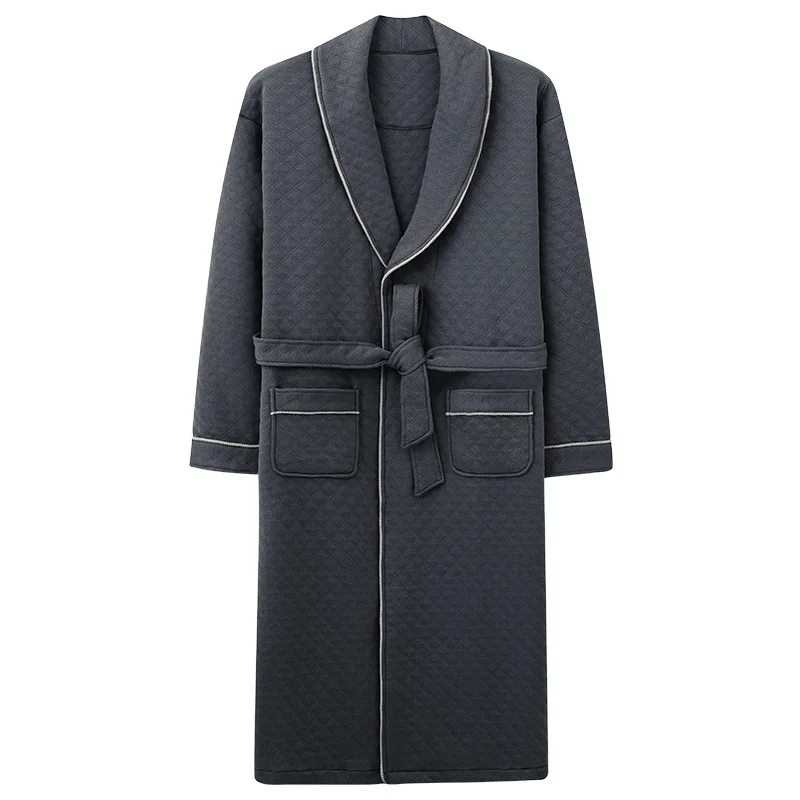 Winter Man Luxury Warm Bathrobe Quilted Cotton Plus Size Night Gown Robe for Gentlemen Kimono Men Robe Elegant Dressing Gown New