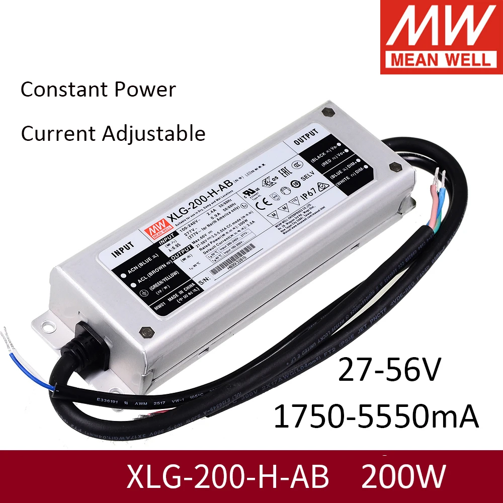 

MEAN WELL XLG-200-H-AB 27~56V 200W Power supply Constant power PFC LED Driver for 200W Board LM301H LM301B LED Grow Lights
