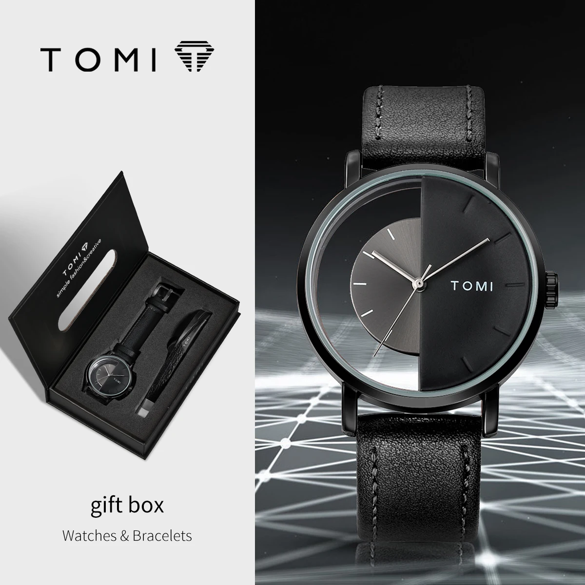 

TOMI новые 2 шт. мужские подарочные часы-браслет минималистичный деловой полый круглый циферблат мужские кварцевые часы-браслет подарок Reloj