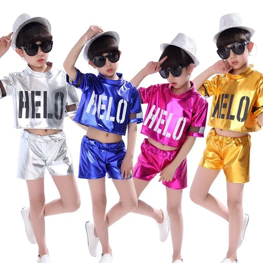 

Children Modern Jazz Dance Costumes Ballroom Kids Girls Cheerleading Clothing Boys Tops+shorts Stage Wear Performance