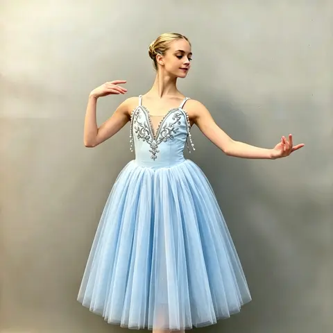 Blue Pearl embroidery Sequin Ballerina Giselle Ballet Dress Professional Romantic Tutu Tulle Skirt Costume Adult Girls Kid Women