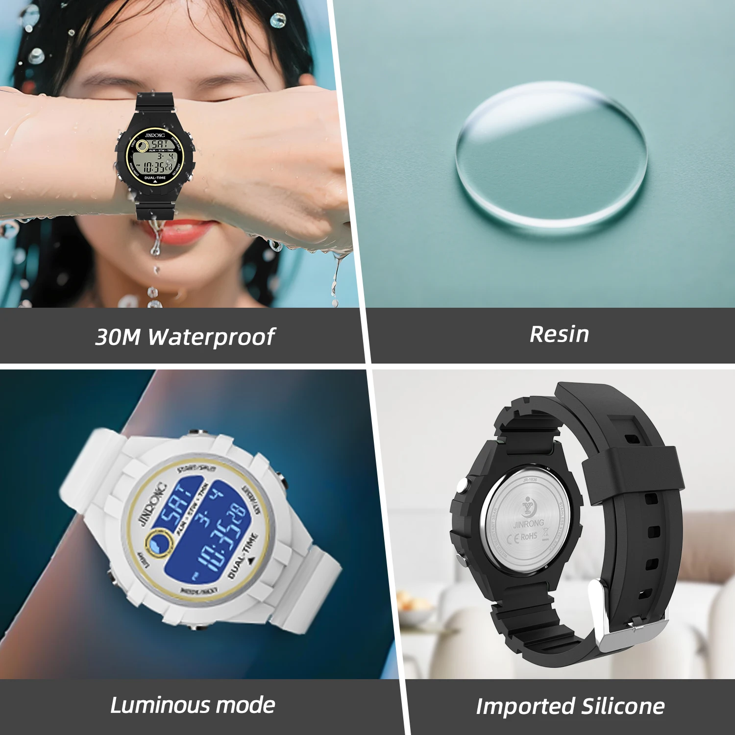 2025 Fashionable Women's Multifunctional Electronic Sports Watch, Waterproof 30M, Night Light Mode, Dual Time, Chronograph