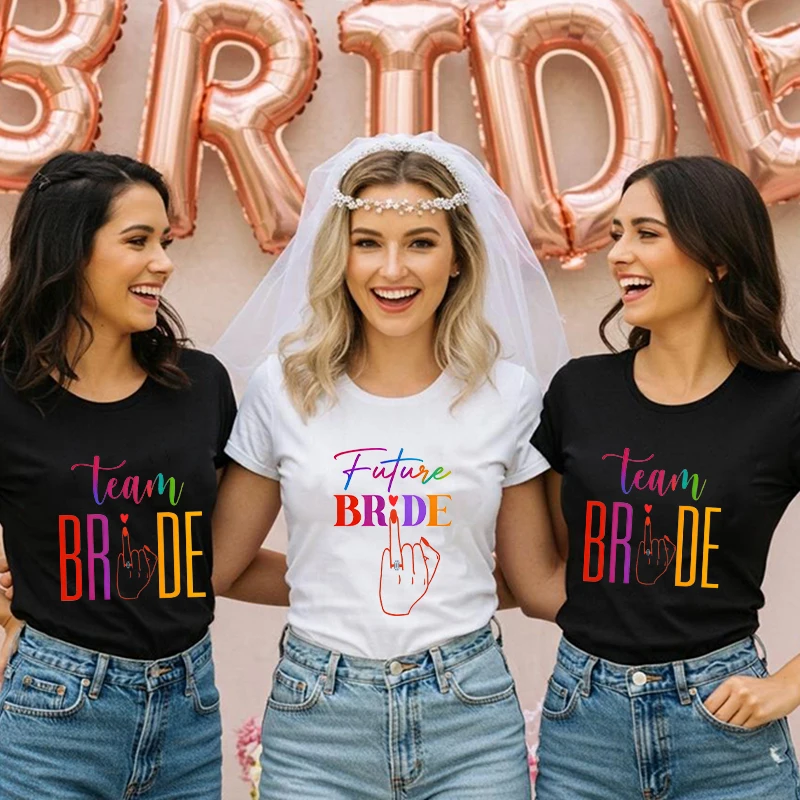 Team Bride Uniform: Future Bride & Bridesmaid Tees Shirts, Bridal Shower Finger Graphic Tops for Bachelorette & Wedding Party
