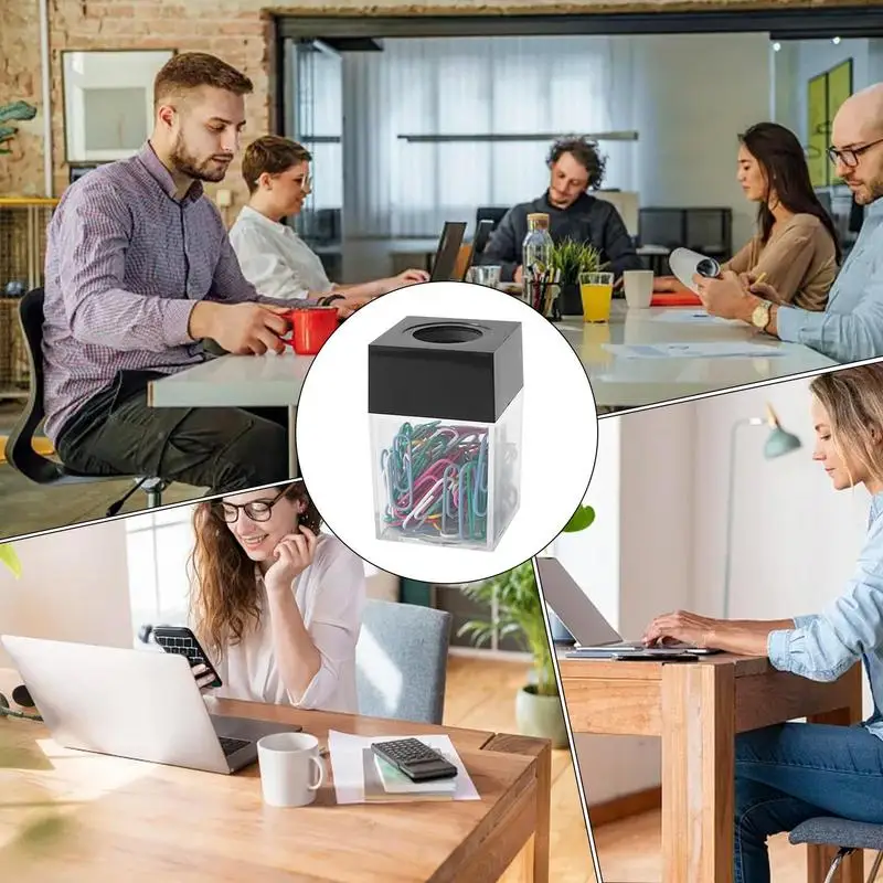 Suporte de clipe de papel para mesa caixa de armazenamento de clipe de papel magnético para mesa suporte de clipe de papel transparente dispensador de clipe de papel de mesa