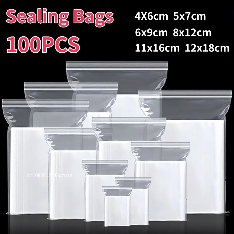 100Pcs Thicken Zipper Sealed Bags Clear Plastic Storage Bag for Small Jewelry Food Packing Reclosable Ziplock Sealing Bags