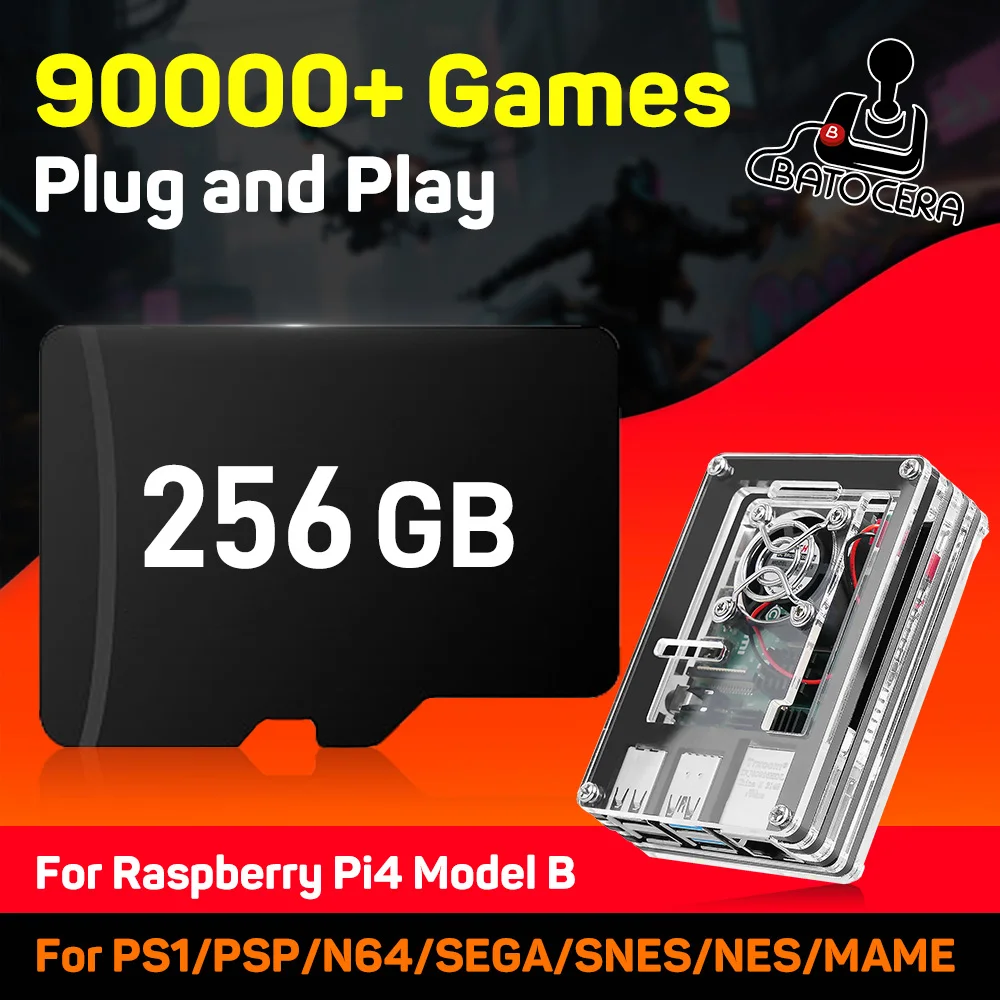 

Latest Batocera 40 System TF Game Card for Raspberry Pi4 Model B with 90000+ Retro Games for PS1/PSP/SNES/MAME/SS Plug and Play