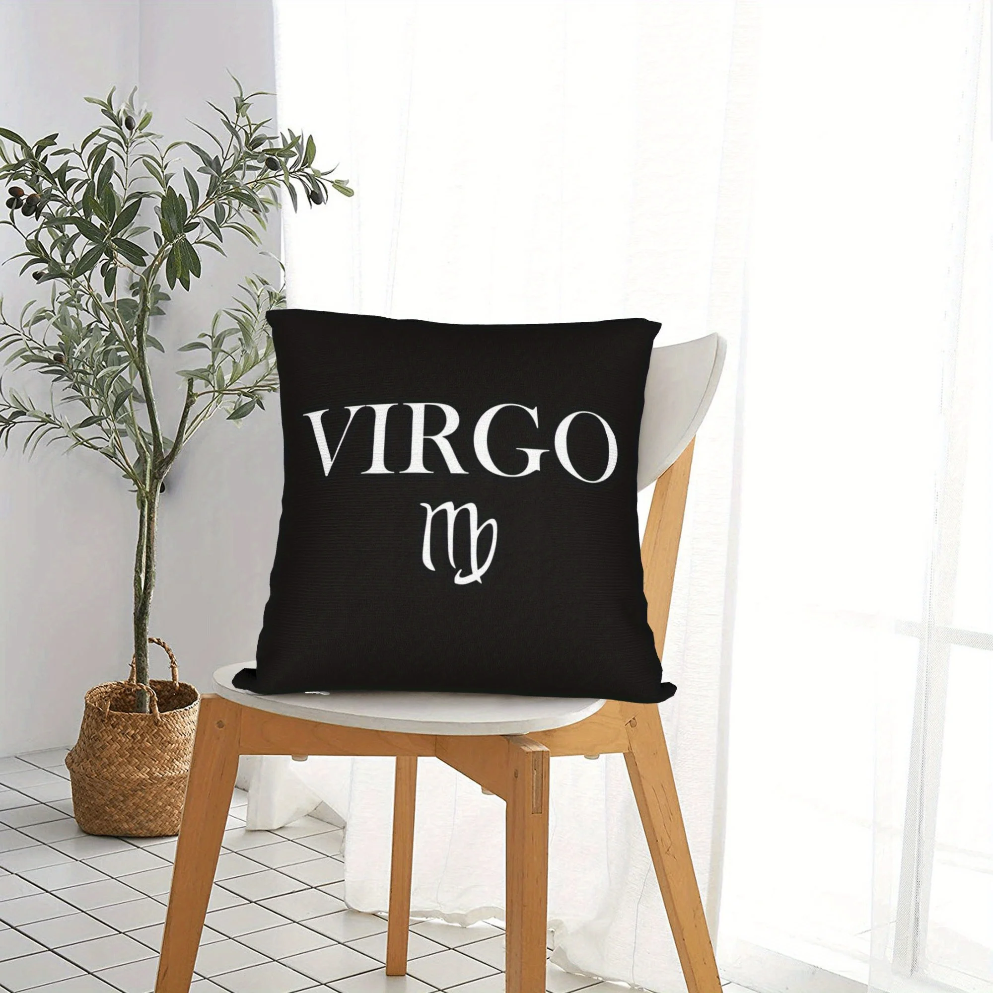 Virgo Zodiac Pillow Case, Astrology Sign Cushion Cover, Black Minimalist Home Decor Throw Pillow Slipcover for Sofa Bedroom
